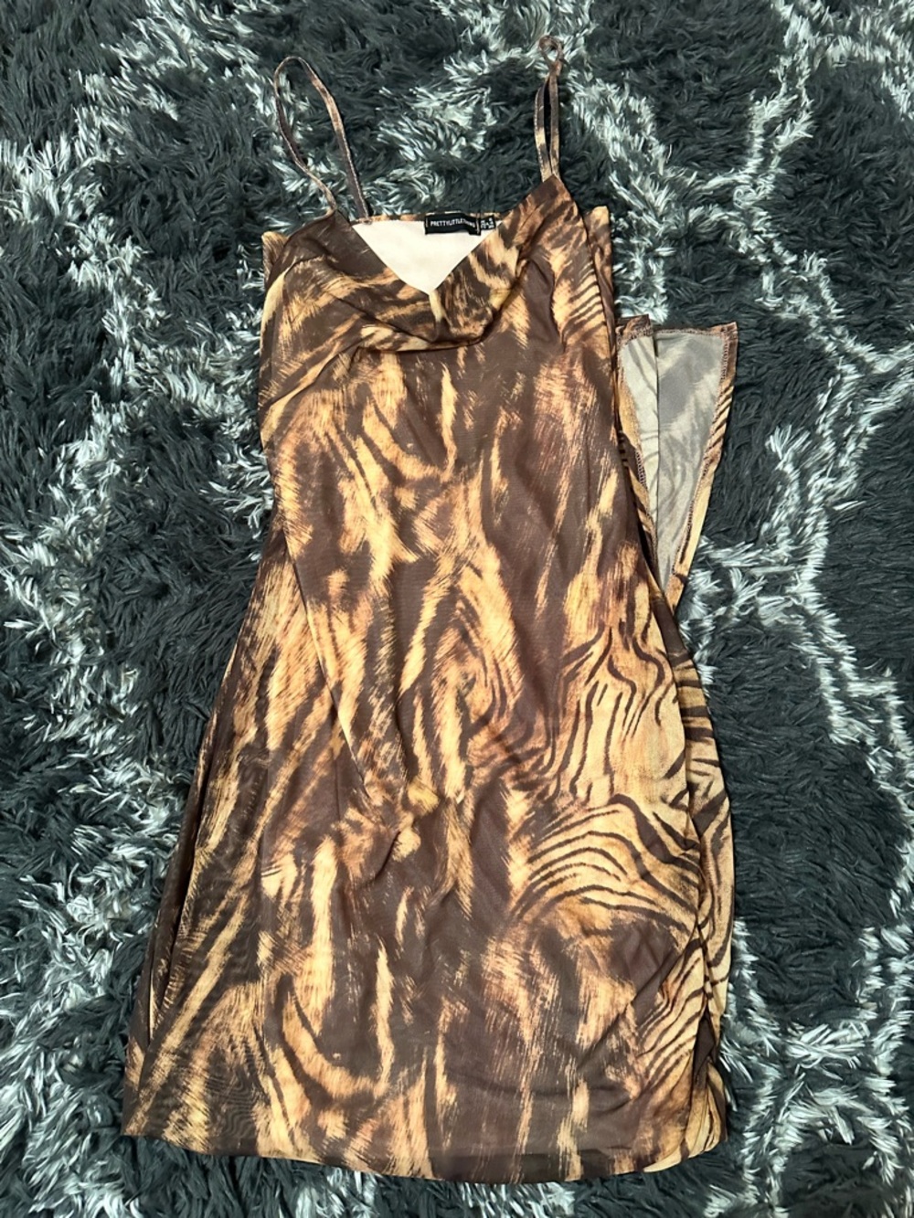 Brown Animal Print Mesh Maxi Slip Dress
